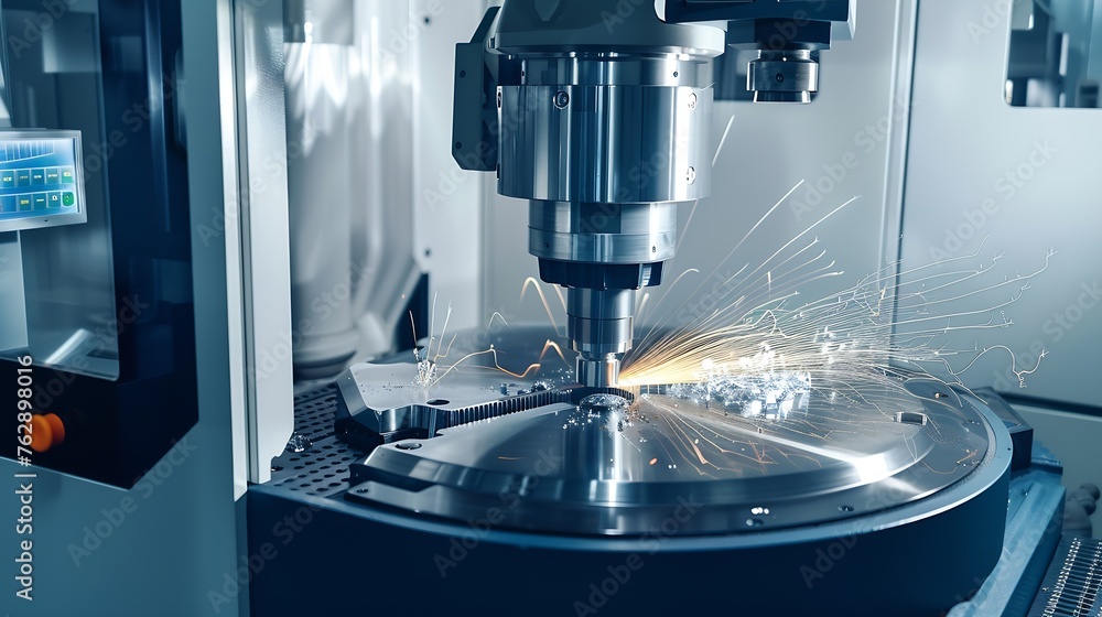 Poster cnc milling machine processing and laser cutting for metal in the industrial motion blur industrial 