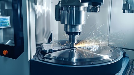 Cnc milling machine Processing and laser cutting for metal in the industrial Motion blur Industrial exhibition of machine tools : Generative AI