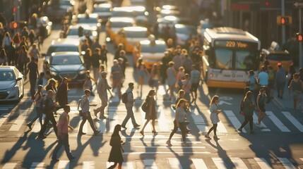 Obraz premium Crowds of people walking across a busy crosswalk at the intersection of 23rd Street and 5th Avenue in Manhattan New York City NYC : Generative AI
