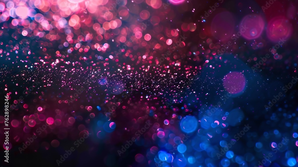 Fototapete color bokeh light defocused glow overlay blur pink blue red neon glow flecks soft texture on dark bl