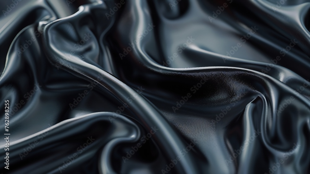 Aufkleber Black gray satin dark fabric texture luxurious shiny that is abstract silk cloth background with patterns soft waves blur beautiful : Generative AI