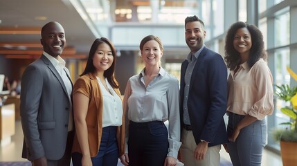 background image of a group of corporate employees in the office lobby : Generative AI