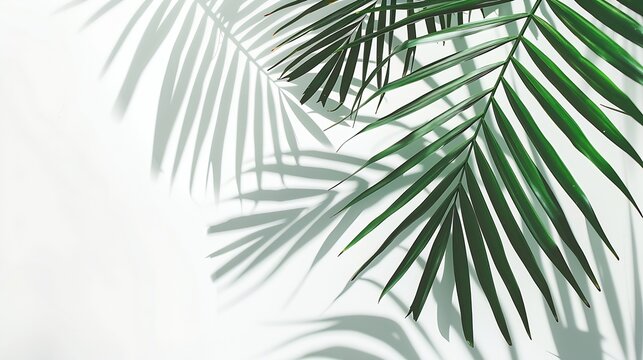 Palm tropical leaves shadow overlay on white background : Generative AI