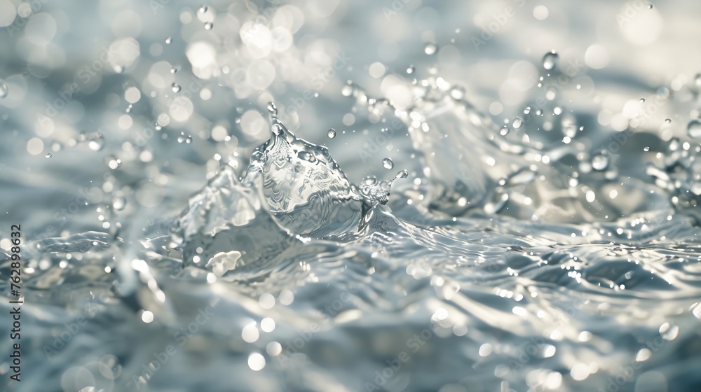Poster blurred desaturated transparent clear calm water surface texture with splashes and bubbles trendy ab