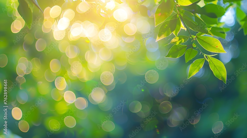 Aufkleber Beautiful Nature defocused bokeh green background texture Blurred crown trees in garden closeup Natural spring backdrop With Copy Space for design : Generative AI