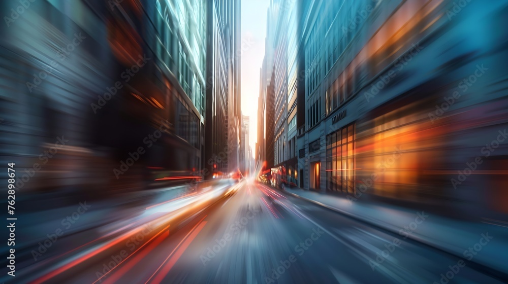 Aufkleber Abstract urban background with blurred buildings and street shallow depth of focus : Generative AI