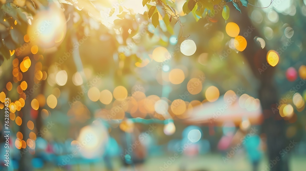Poster abstract blur image of  day festival  in garden with bokeh for background usage  vintage tone : Generative AI