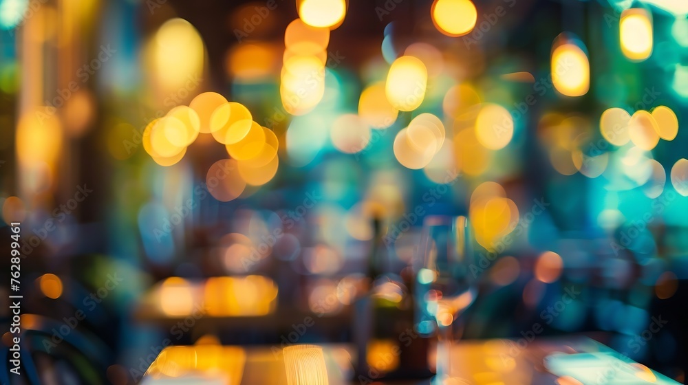 Poster Abstract blur bokeh in restaurant background for texture : Generative AI