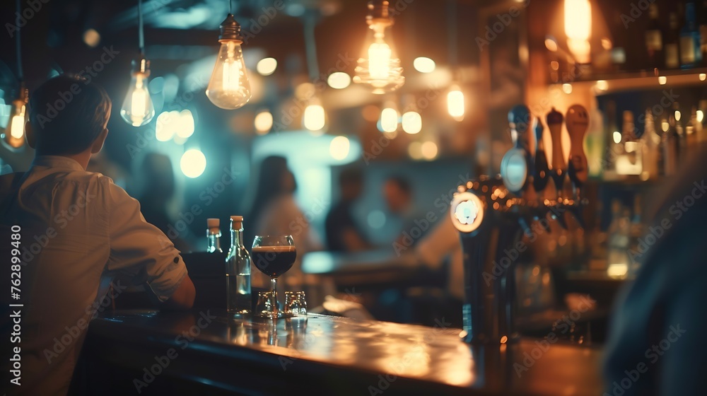 Poster blurred background people in the bar : generative ai
