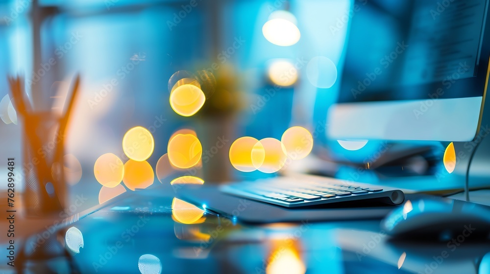 Leinwandbilder businessmen blur in the workplace or table top and office of table work in office with computer or s