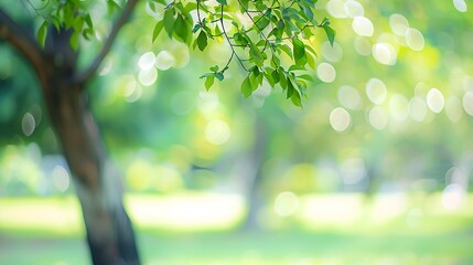 Blur garden tree nature background with bokeh light Blurred spring green garden park in spring and...