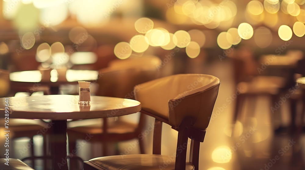 Poster Blurred bokeh of the dining tables and chairs in vintage style image : Generative AI