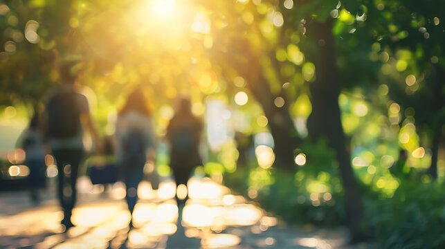 Blurred background People are walking in the recreation park Recreation and entertainment Background image : Generative AI