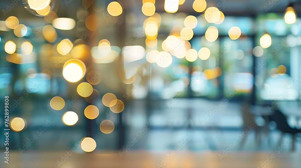 Poster blurred office background light business hall with bokeh lights and window reflections : generative 