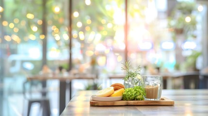 Naklejka na ściany i meble Abstract blurry perspective home light inside window restaurant glass reflected room morning background lifestyle food store banner design blur city white bokeh breakfast hotel bar sof : Generative AI