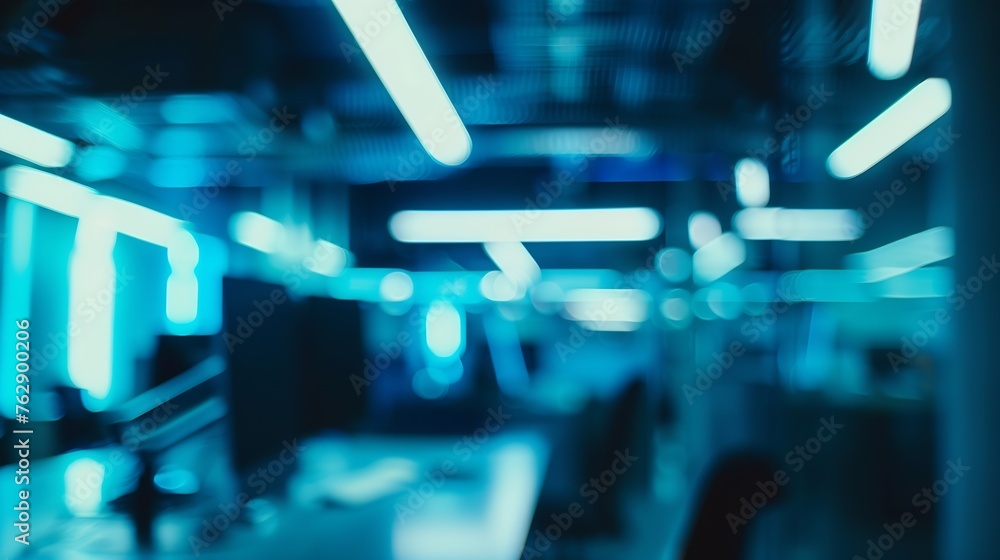 Poster abstract office with computer blur background : Generative AI