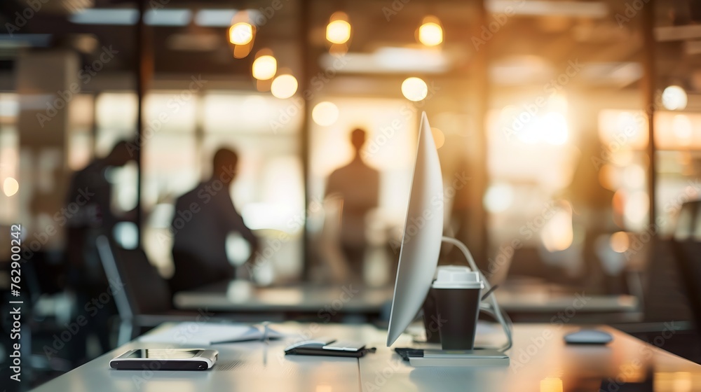 Leinwandbilder businessmen blur in the workplace or work space of table work in office with computer or shallow dep