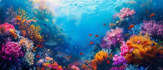 Foto op Canvas Underwater coral reef, vibrant marine life, detailed texture © Seksan