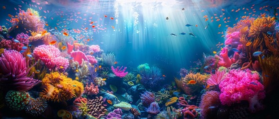 Fototapeta na wymiar Underwater coral reef, vibrant marine life, detailed texture