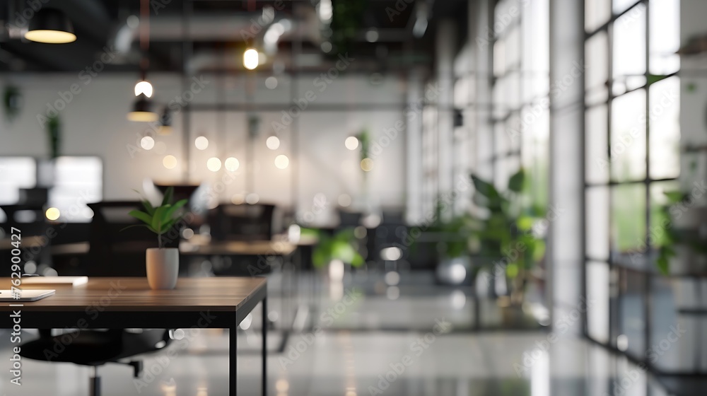 Leinwandbilder blurred interior of modern office workplace a workspace design without partition decorate with black