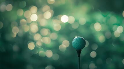 Closeup golf ball on tee with blur green bokeh background : Generative AI