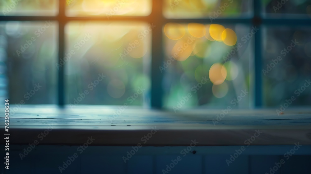 Poster blurred window background with table : generative ai