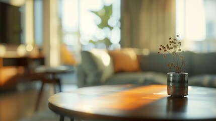 Fototapeta premium Table Top And Blur Living Room Of The Background : Generative AI