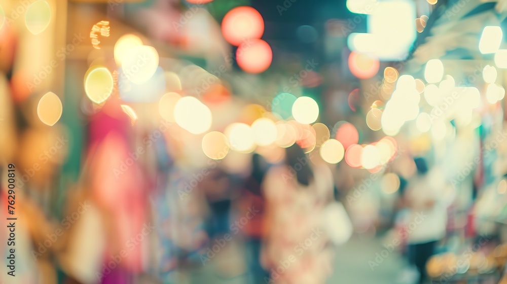 Poster blur people shopping in local street market with colorful bokeh abstract background copy space of tr