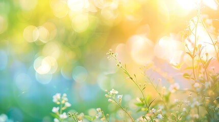 Earth day concept Abstract blur beautiful soft green bokeh light meadow and blue sky on autumn sunrise background : Generative AI