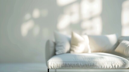Fototapeta na wymiar Blurred view of light living room with sofa and soft bench : Generative AI