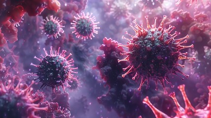 SARS-CoV-2 virus in 3D, COVID-19 theme, pandemic info space