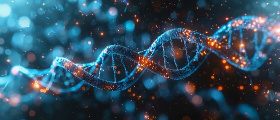 Quantum computing in genetics, abstract DNA helix, digital revolution background - obrazy, fototapety, plakaty