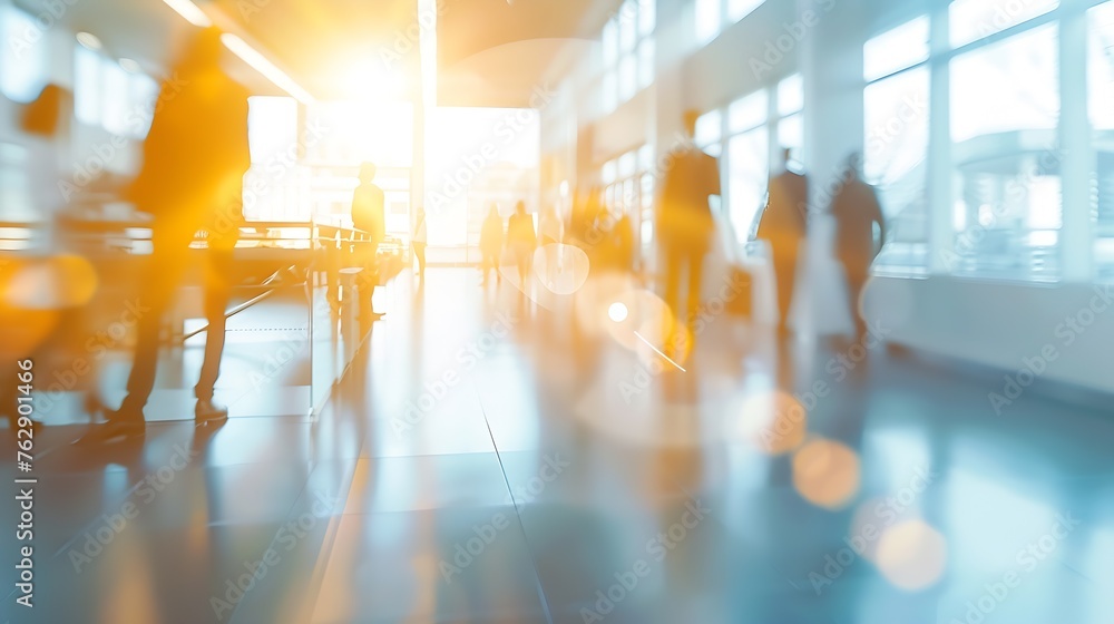 Aufkleber abstract blurred interior modern office space with business people group working banner background w