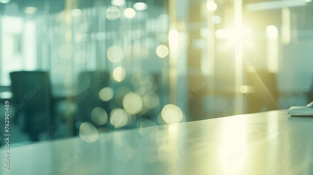 Leinwandbilder Blurred empty open space office Abstract light bokeh at office interior background : Generative AI