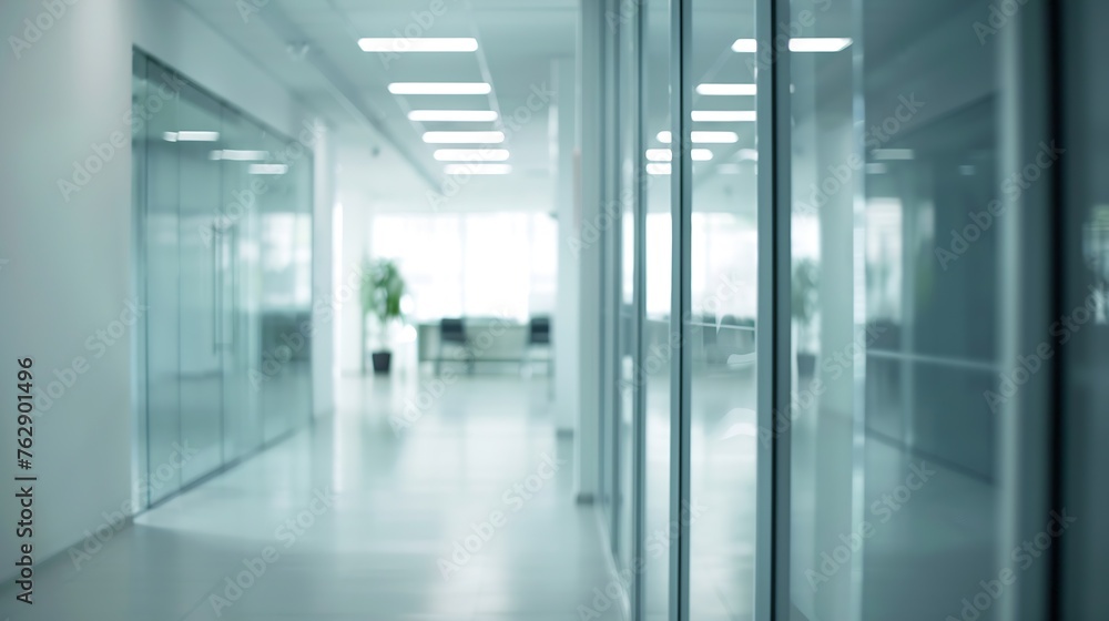 Poster The open space office is empty and dim Abstract light effect on office interior background for design : Generative AI