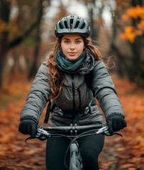 Cycling chic: a helmeted young woman on two wheels