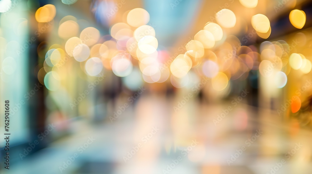 Aufkleber abstract blur image background of shopping mall with light bokeh and flare light bulb : Generative AI