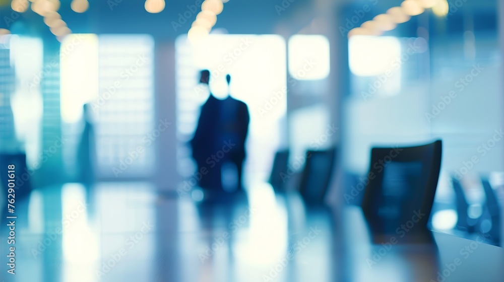 Poster businessmen blur in the workplace or work space of table work in office with computer or shallow dep