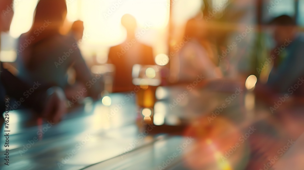 Aufkleber Blurred soft of people meeting at table : Generative AI
