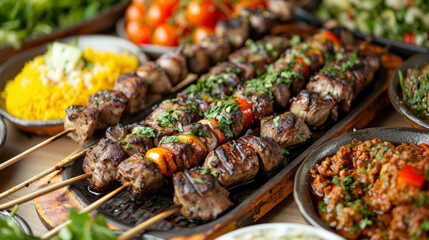 The aroma of grilled meats and vegetables mingles with the fragrant es of Middle Eastern dishes creating an irresistible fusion of flavors.