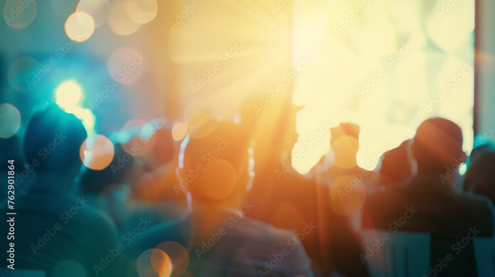 Aufkleber blurred defocused audience in conference lecture presentation room corporate presentations in confer