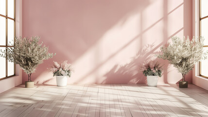 Pink blossoms in sunlit room.for wedding studio