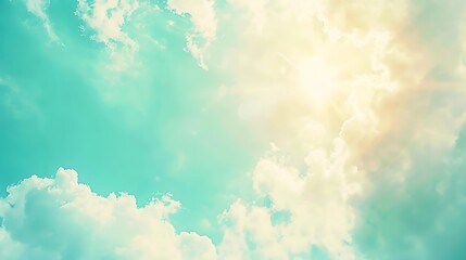 Sunshine clouds sky during morning background Bluewhite pastel heavensoft focus lens flare sunlight Abstract blurred cyan gradient of peaceful nature Open view out windows beautiful su : Generative AI