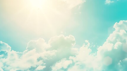 Sunshine clouds sky during morning background Bluewhite pastel heavensoft focus lens flare sunlight Abstract blurred cyan gradient of peaceful nature Open view out windows beautiful su : Generative AI