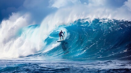 A surfer riding a big wave at the world famous Banzai Pipeline on the North shore of Oahu Hawaii : Generative AI - obrazy, fototapety, plakaty