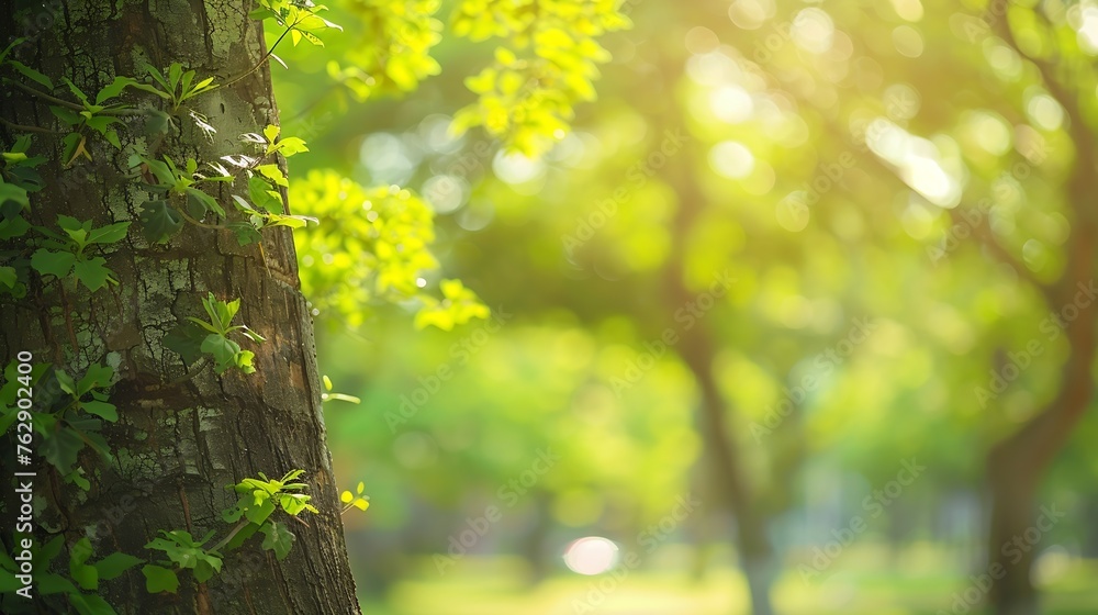 Aufkleber blurred of green natural tree in park background : generative ai