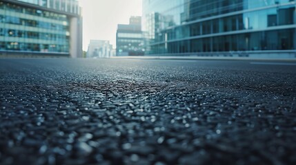 empty asphalt road near glass office building : Generative AI