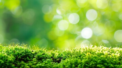 Green moss close up forest landscape blured background Sochi National Park Yewboxwood grove : Generative AI