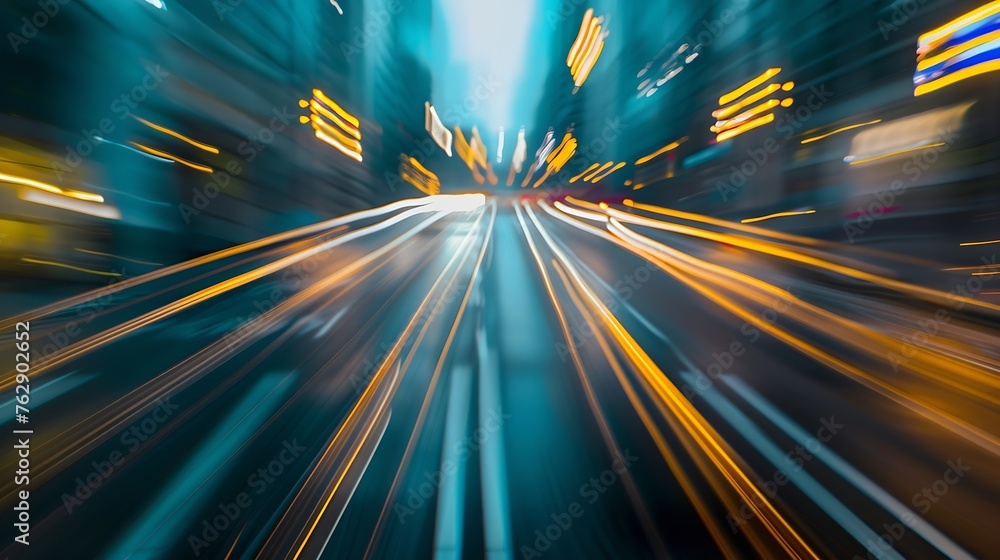 Poster abstract image of night traffic light trails in the city : generative ai