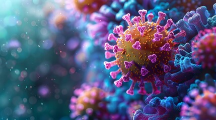 Measles virus in detailed 3D, educational copy space - obrazy, fototapety, plakaty